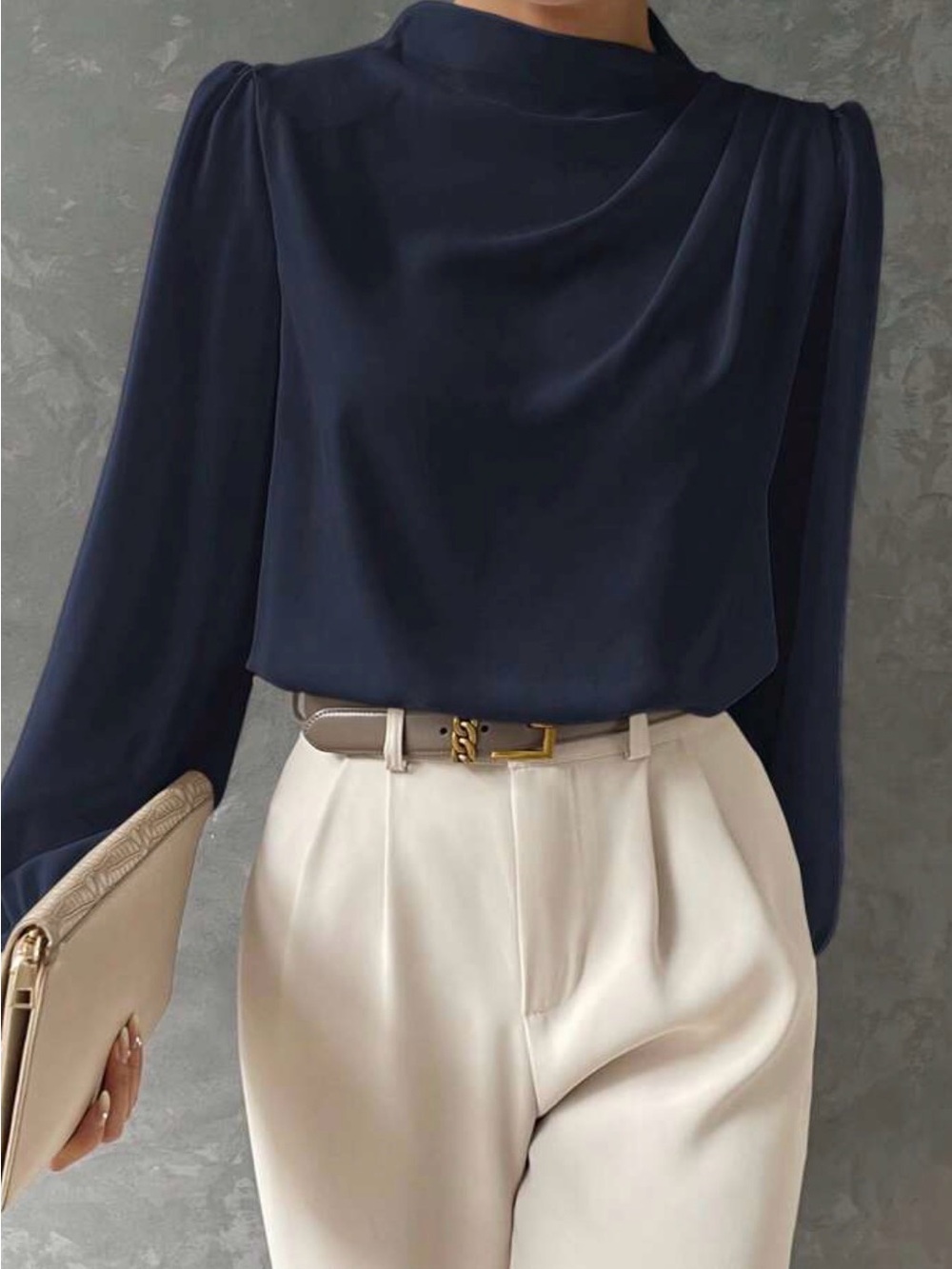 SHEIN Black Draped Long-Sleeve Blouse